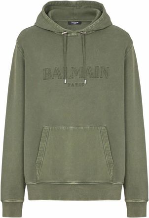 Balmain Vintage geborduurde hoodie - Heren - Hoodies - Groen - S - Katoen - Hoodies & sweatvesten
