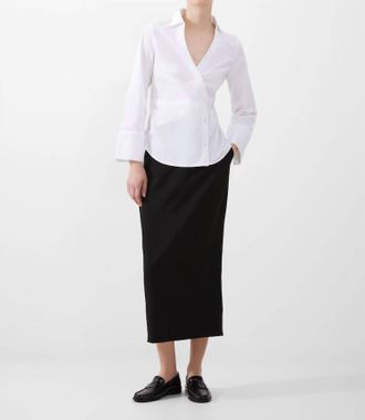 French Connection Isabelle Poplin Asymmetrical Shirt In Linen White