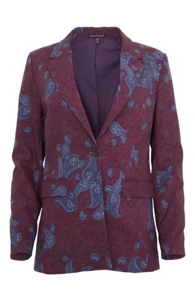 Lords of Harlech Jane Stretch Tencel Tailored Blazer in Montgat Paisley Plum at Nordstrom, Size 12