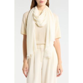 Nordstrom Striped Silk & Cashmere Scarf in White at Nordstrom
