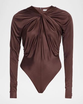 Balmain Long-Sleeve Twisted-Front Bodysuit