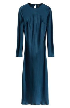Mango Long Sleeve Satin Midi Dress in Navy at Nordstrom Rack, Size 6