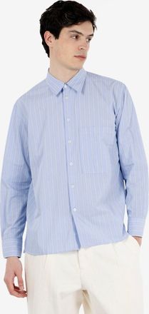 Universal Works Square pocket shirt stripe blue