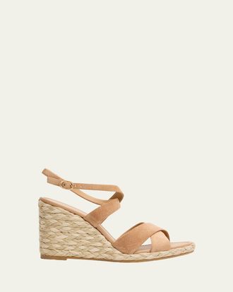 Stuart Weitzman 100mm Alyssa Suede Espadrille Wedge Sandals