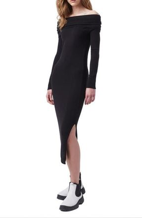 French Connection Babysoft Long Sleeve Off the Shoulder Midi Dress in Black at Nordstrom, Size Medium