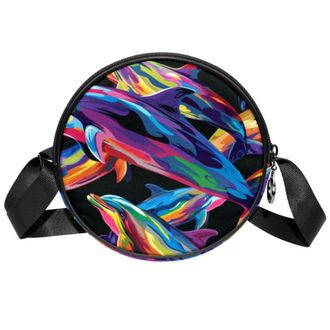 Generic Circle Crossbody Bag for Women, Art Dolphin Small Sling Bag Daypack with Zipper Adjustable Shoulder Straps Casual Ladies Girls Round Purse