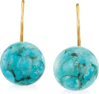 Ross-Simons Button Turquoise Drop Earrings in 14kt Yellow Gold