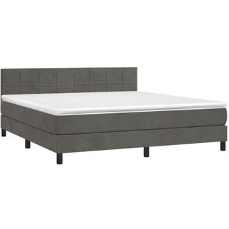 vidaXL Vidaxl - Cama Box Spring Colch&oacute;n Y Led Terciopelo Gris Oscuro 160x200 Cm