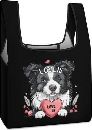 Generic Love Is Border Collie Shopping Bag Reusable Grocery Tote Bag Foldable Handbag for Travel Picnic