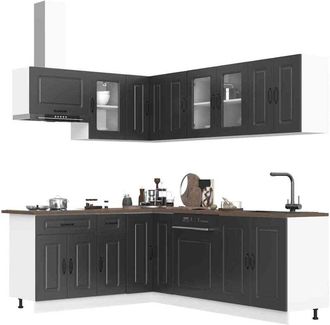 vidaXL Vidaxl - Mueble De Cocina Kalmar Negra 11 Piezas Madera Contrachapada