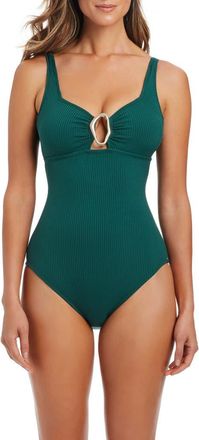 Bleu Rod Beattie Ribbed Hardware One-Piece Swimsuit in Emerald Grove at Nordstrom, Size 12