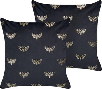 Beliani Conjunto De 2 Cojines De Terciopelo Negro Dorado 45 X 45 Cm Yuzuri