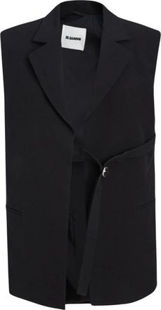 Jil Sander Gilet met riem - Dames - Gillet - Zwart - XS - Katoen - Kostuums