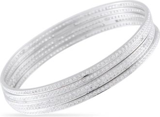 Luxury Bazaar 18K White Gold Diamond 6.50ct Bangle Bracelet Set MF19-090226