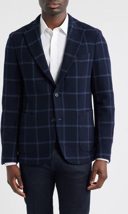 BOSS Hanry Slim Fit Navy Windowpane Check Wool Blend Twill Sport Coat in Dark Blue at Nordstrom, Size 44 Regular