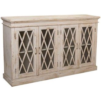Wanderlust Deco Aparador De Madera Y Cristal Artesanal Blanco 170x40x100 Cm
