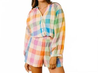 Sunshine Tienda Lucia Button-Down Top In Rainbow Plaid