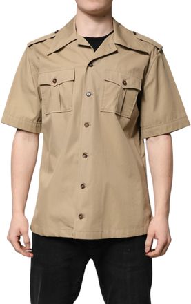 Dolce & Gabbana Brown Graphic Print Short Sleeves Mens Shirt