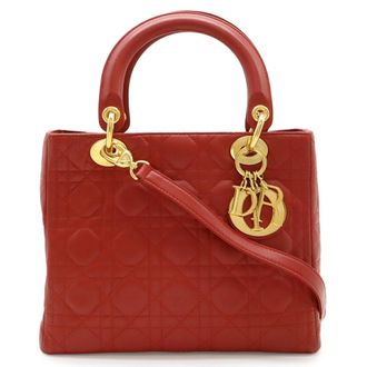 Dior Red Color Leather Handbag Tote Bag (Pre-Owned)