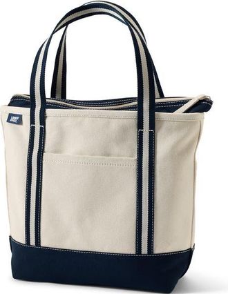 Lands End Zip Top Canvas Tote Bag in Natural/navy Stripe at Nordstrom, Size Medium