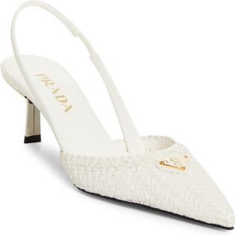 Prada Woven Slingback Sandal in Bianco at Nordstrom, Size 7.5Us