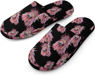 Generic Dream Catching Wild Horse Flannel Mens Slip-on Slippers Winter Warm House Shoes with Rubber Sole for Home Hotel