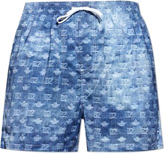 Dsquared2 D2 Monogram Midi Zwemboxer - Heren - Strandmode - Blauw - L - Leer - Badmode