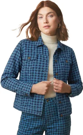 Jessica London Classic Cotton Denim Jacket in Denim Houndstooth at Nordstrom, Size 18