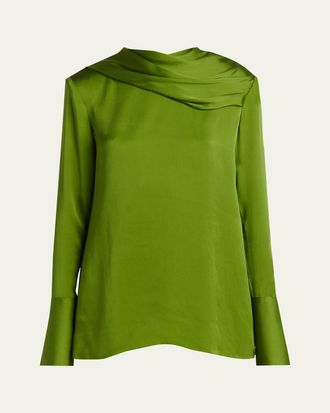 Tom Ford Draped Silk Long-Sleeve Tunic Blouse