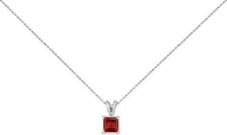 House of Brilliance 14K Gold 5x5 MM Square Shaped Gemstone Solitaire Pendant Necklace in Red Garnet | White at Nordstrom
