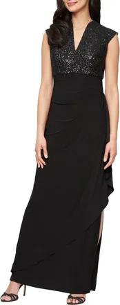 Alex Evenings Sequin Empire Waist Sleeveless Gown in Black/nude at Nordstrom, Size 16