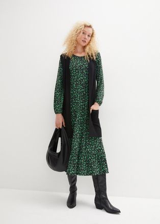 Bonprix Jerseykleid BONPRIX Jerseykleid aus fliessendem Viskose-Mix, Damen, Gr. 52/54 (XXL), N-Gr, gr&uuml;n (opalgr&uuml;n gebl&uuml;mt), Obermaterial: 95% Viskose, 5% Elas