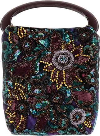 Dries Van Noten Multicolor Printed Velvet Bead Sequin Floral Shoulder Bag