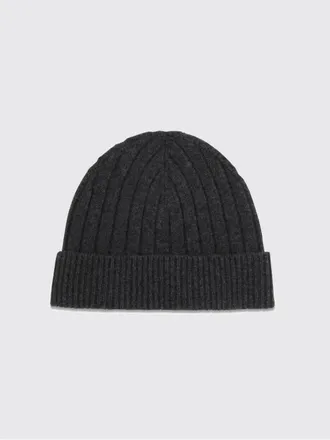 Kiton Beanie a coste in lana merino con logo jacquard e risvolto