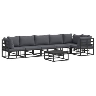 Berkfield Home Garden Sofa Set with Cushion with Pillow 7 pcs Black Aluminium