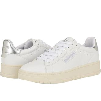 Nine West Dunnit Sneakers Womens White Faux Leather Casual Shoes HTAT1259
