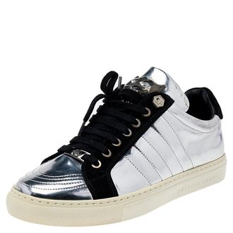 Philipp Plein Philipp Plein Silver /black Leather And Suede Low Top Sneakers