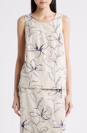 Anne Klein Floral Embroidery Sleeveless Top in Natural Grain Multi at Nordstrom, Size X-Large P