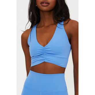 Beach Riot Mindy Ruched Sports Bra in Marina at Nordstrom, Size X-Small