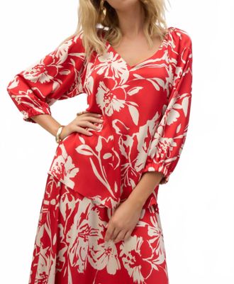 Joseph Ribkoff Floral V-Neck Pullover In Red/cream
