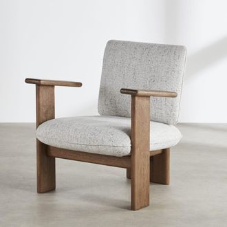 Maisons du monde Sill&oacute;n de 3 patas de tejido de poli&eacute;ster gris claro tramado y patas de haya maciza