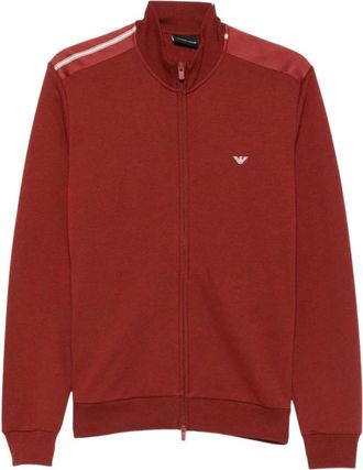Emporio Armani Trui met halve rits en geborduurd logo - Heren - Sweatshirts & Hoodies - Rood - Maat: XL Zijde