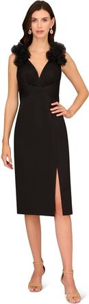 Aidan Mattox Combo Fabric Midi Dress In Black