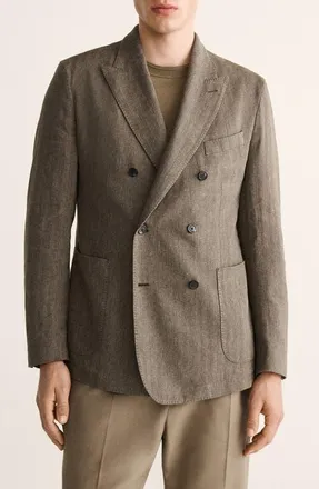 Mango Slim Fit Linen Blend Suit Jacket in Mink Grey at Nordstrom, Size 42