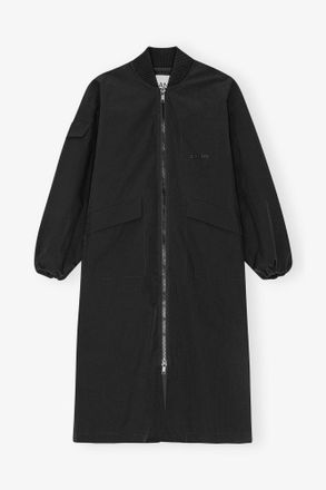 Ganni Black Tech Seersucker Oversized Shell Coat - Size XXS/XS