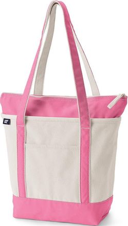 Lands End Zip Top Long Handle Canvas Tote Bag in Natural/fresh Pink at Nordstrom, Size X-Large
