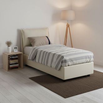 Dmora Dmora - Cama Individual Dmangone, Cama Contenedor Con Revestimiento De Tela, 100% Made In Italy, Apertura Lateral, Con Colch&oacute;n 80x190 Cm Incluido, Bei
