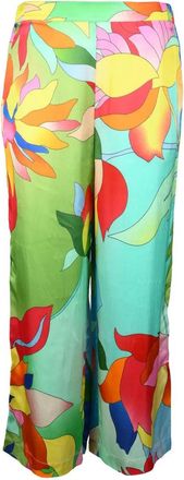 Semicouture Floral-Pattern Wide-Leg Trousers in Viscose