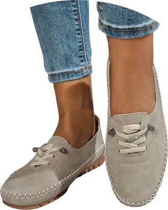 Generic Womens Suede Lace Up Ballet Flat Fashion Flat with Adjustable Laces Comfortable Casual Dress Shoes for Women, Everyday Shoes with Cushioned Insole (Be