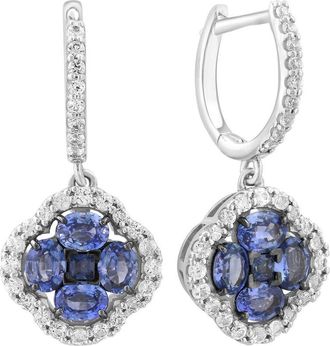 Effy Sterling Silver Blue & White Sapphire Quatrefoil Drop Huggie Hoop Earrings at Nordstrom Rack